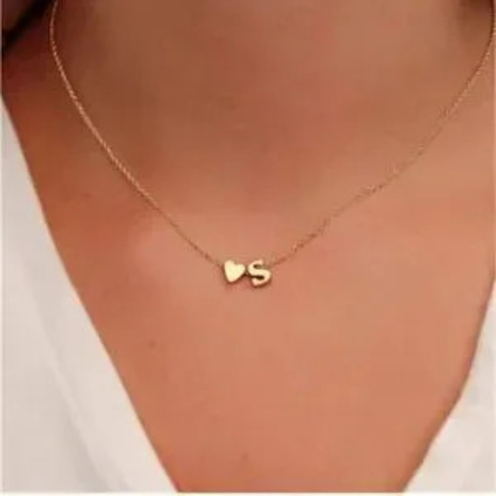 18K Gold Plated Personalized Letter Initial Heart Pendant Necklace